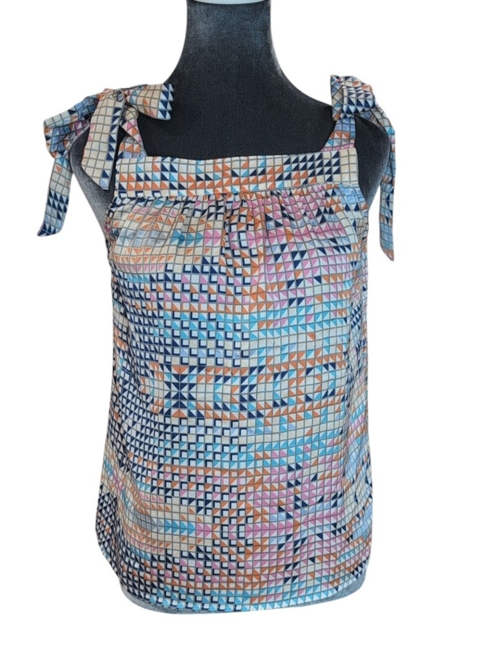 THML Geometric Block Print Camisole Tank Ties at Shoulder Size Small